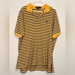 Ralph Lauren Men's Black and Yellow Striped Polo Shirt
